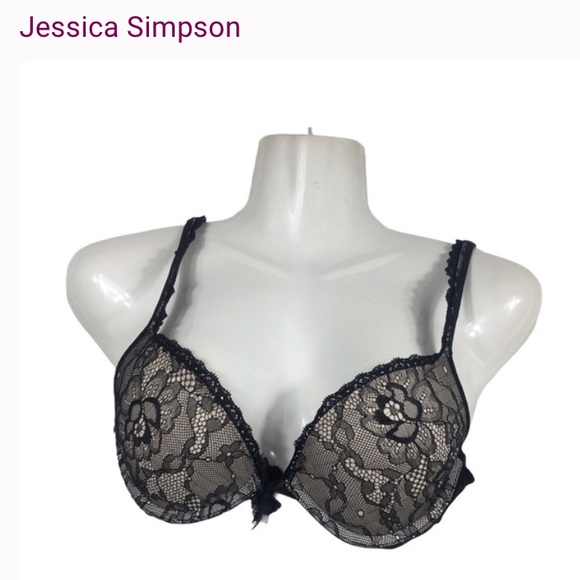Jessica Simpson padded push up plunge black lace on white bra, underwire 34B - Picture 14 of 14